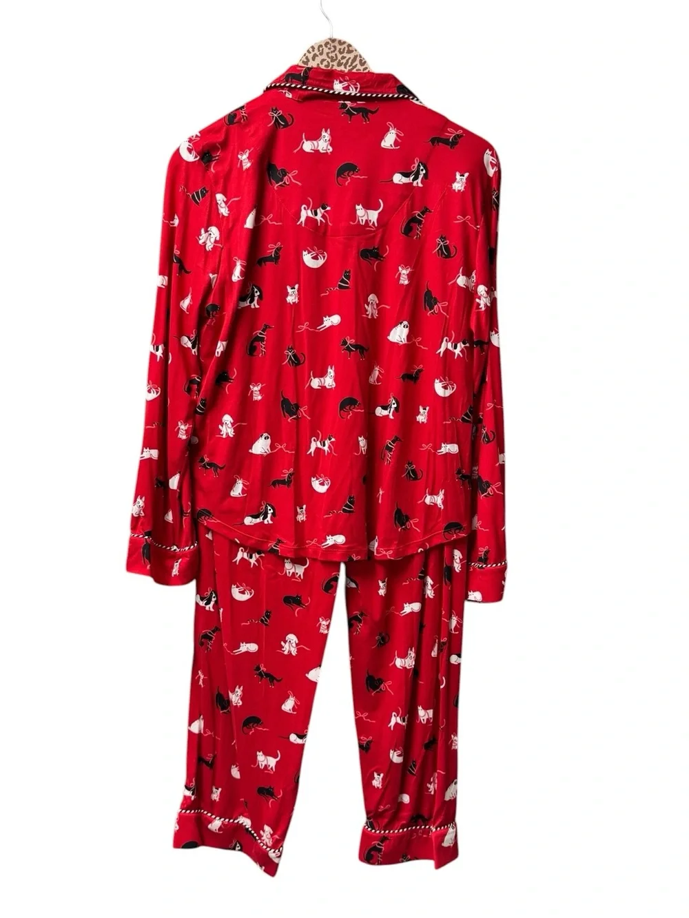 Kate Spade New York Holiday Cozy Jersey Pajama Set Cats Dogs Red Multi Large NEW